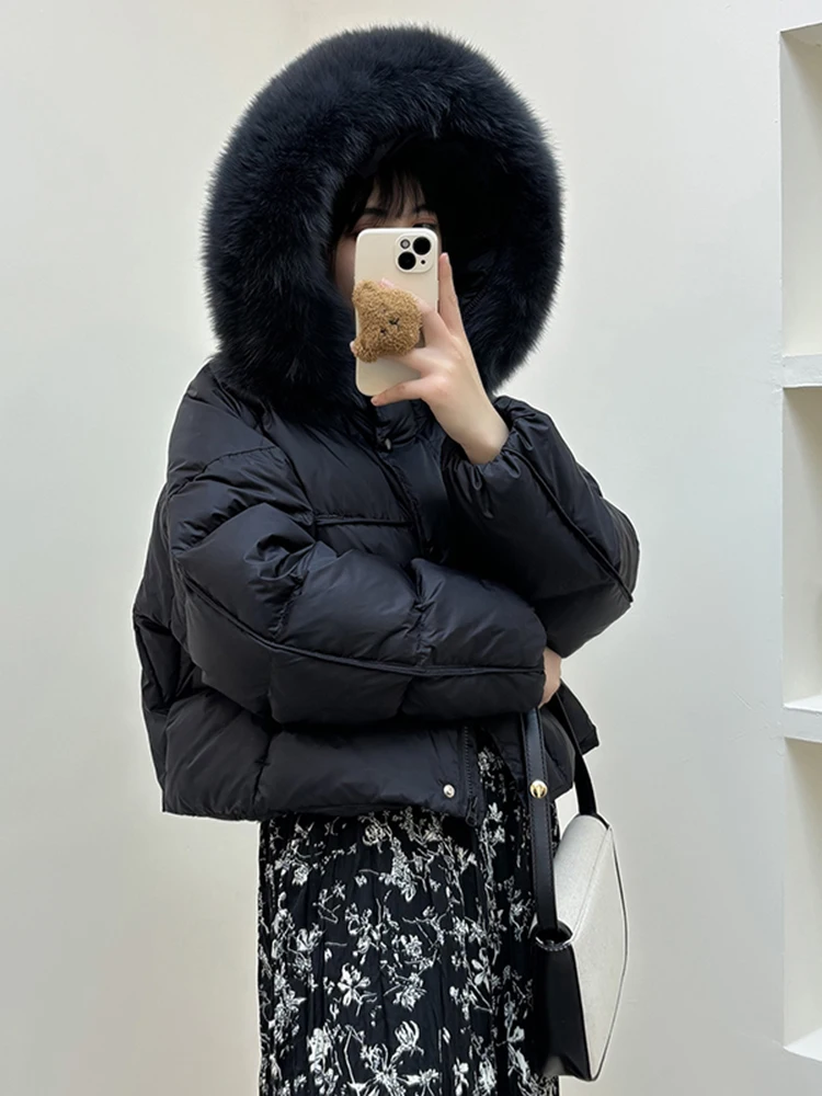 Unten Jacke Frauen Winter Mode Weiße Ente Unten Jacken Weibliche Echte Große Pelz Kragen Mit Kapuze Mäntel Damen Kurze Lose Mäntel