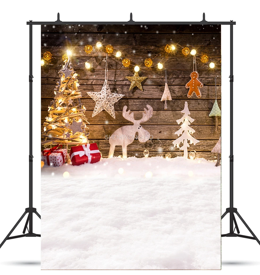 Vinyl Christmas Day Photography Backdrops Snowman and Pine Trees Forest Garland Theme Photo Studio Background 321025 FSS-255