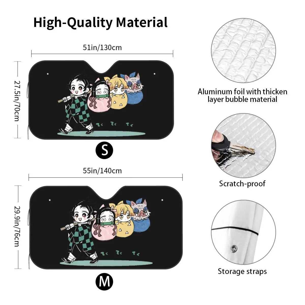 لطيف شيطان القتلة الزجاج الأمامي ظلة 76x140 سنتيمتر شيطان القاتل انمي ياباني Nezuko الألومنيوم احباط الشمس قناع عاكس الحرارة