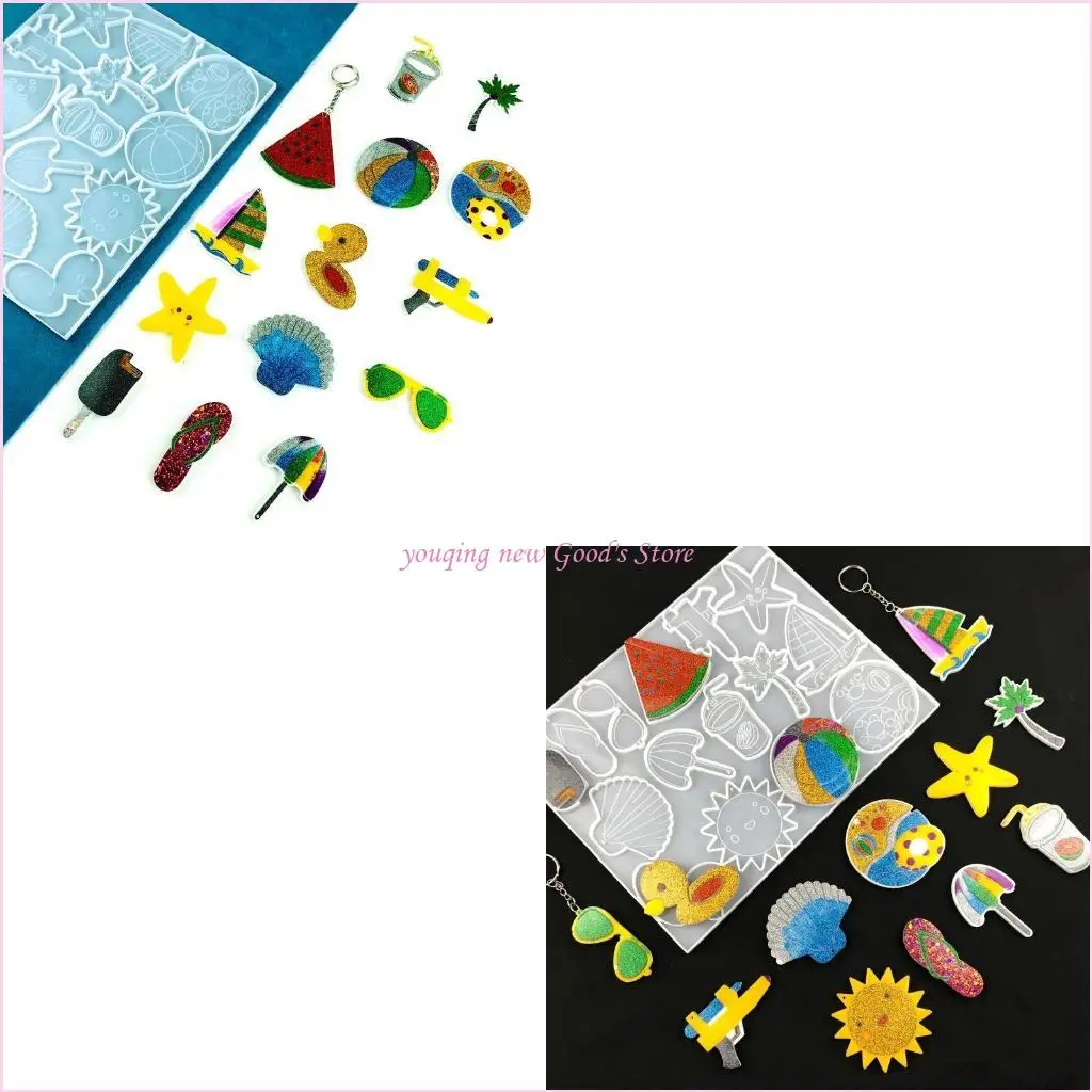 

57QA Beach Series Silicone Keychain Mold Epoxy Resin Casting Molds Silicone Keychain Pendant Mold for DIY Keychain Decoration