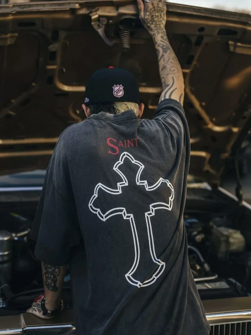 Good Quality Saint 2PAC Tshirt Cool Fashion High Street Washed Distressed Vintage Loose Men Women Summer Style