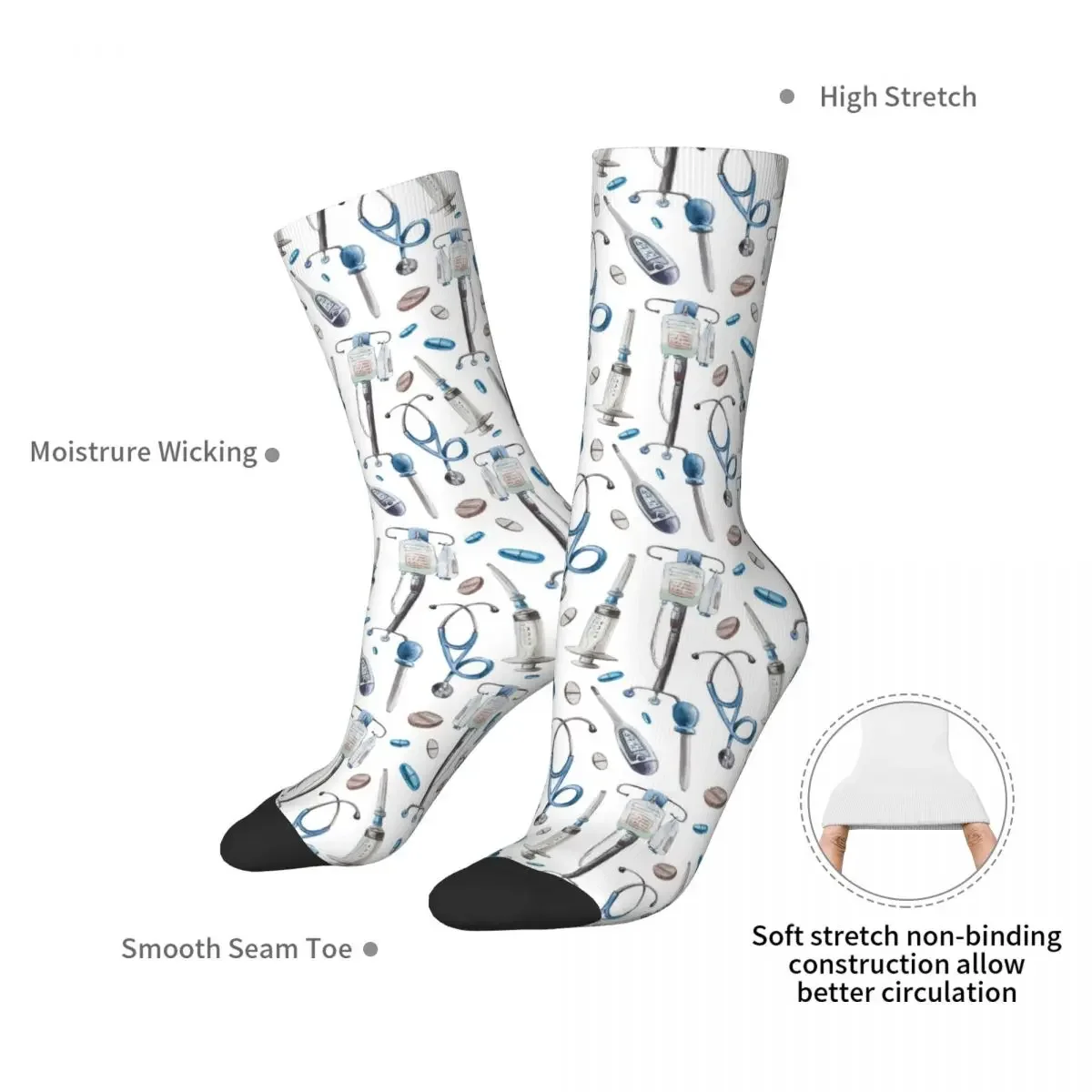 Watercolor Hospital Medical Pattern Socks Harajuku Super Soft Stockings All Season Long Socks Accessories for Man's Woman's