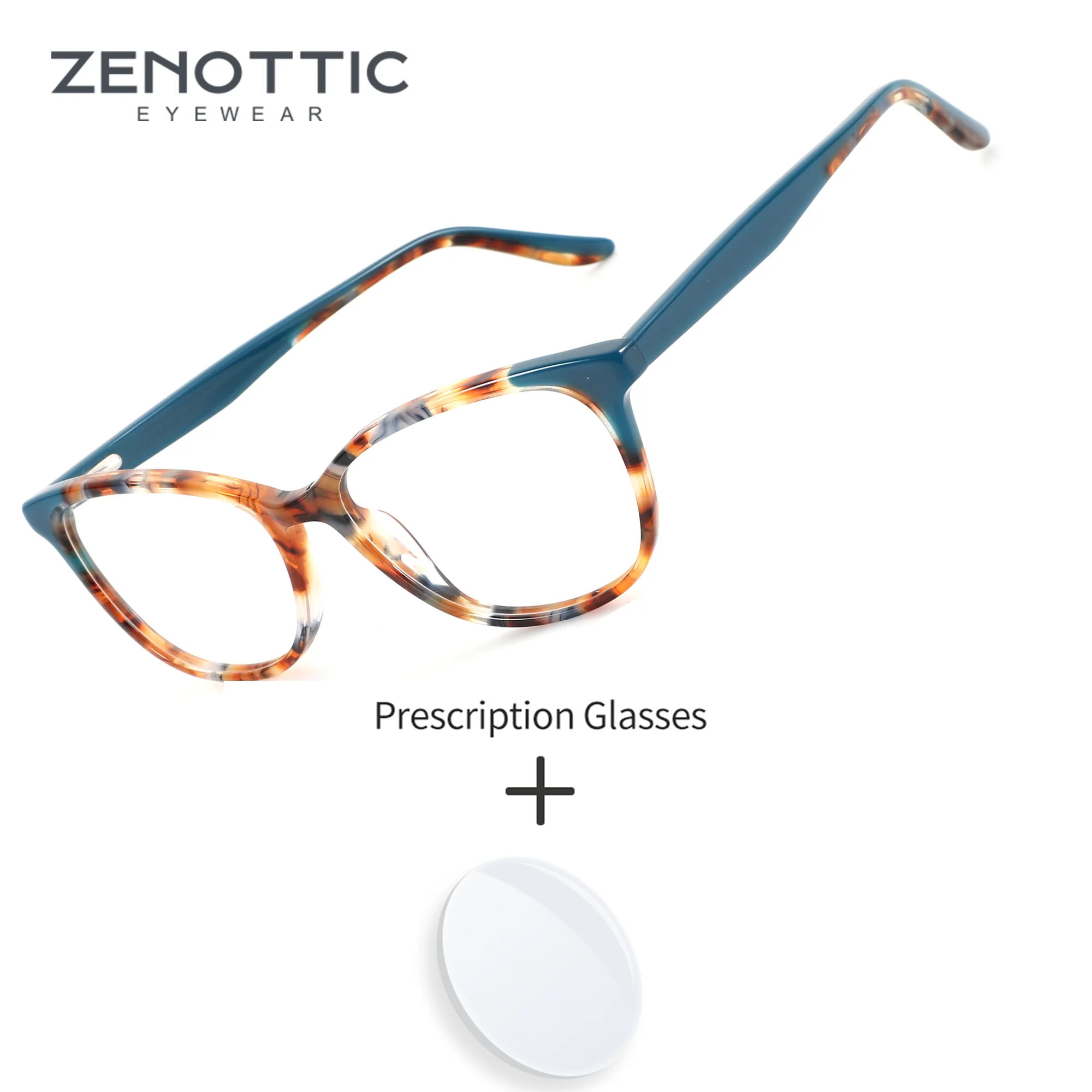 ZENOTTIC Fashion Square Handmade Acetate Progressive Glasses Woman Blue Light Filter Photochromic Brown Prescription Eyewear