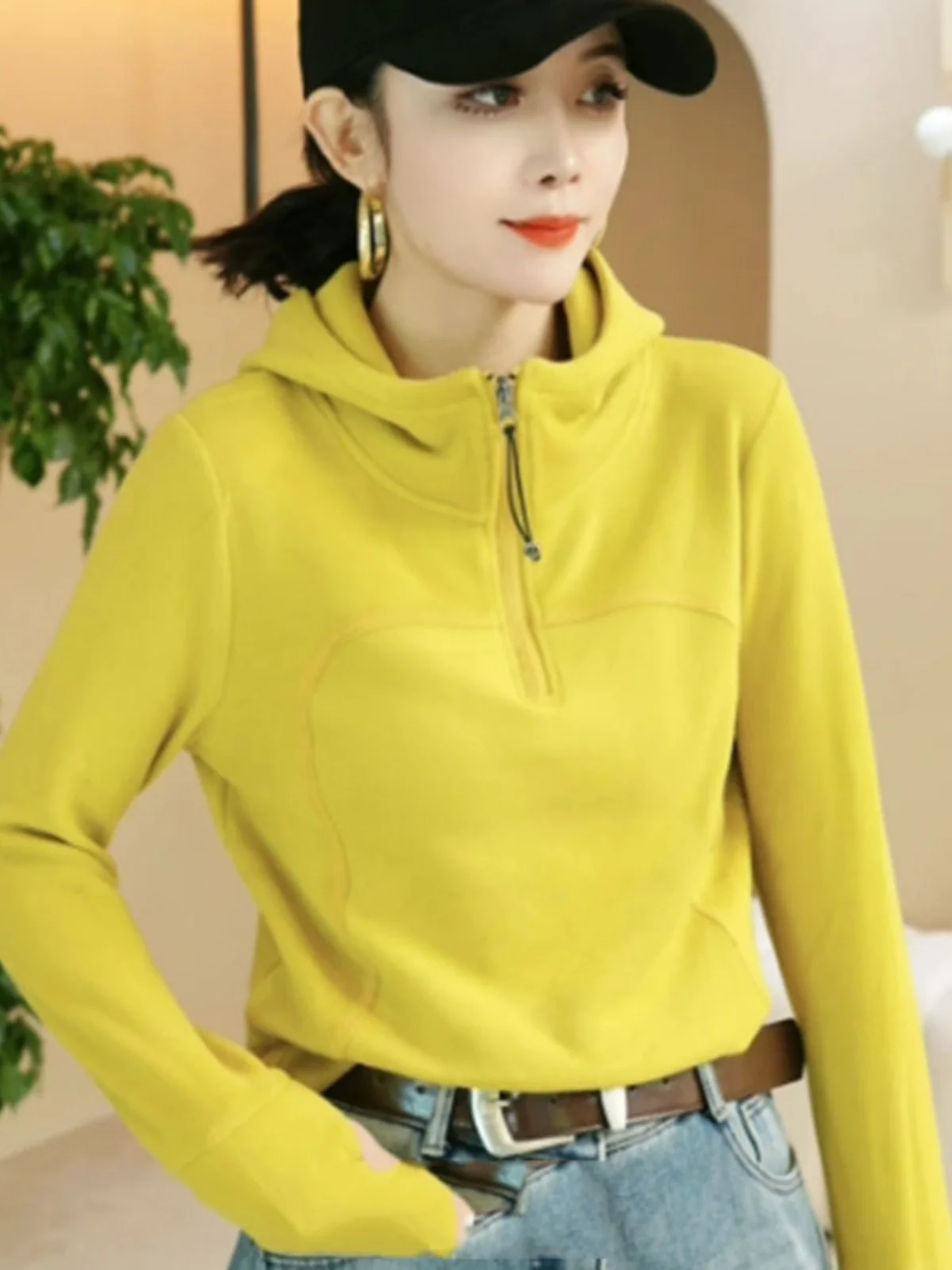 

Korean Sle Hooded Sweatirt f Zip Pure Color Brued Winter New Casual Slimming Fce Women's Streetwear plus Size