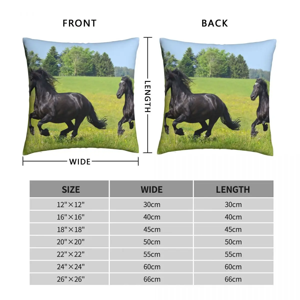 Friesian Horses Square Pillowcase Polyester Linen Velvet Creative Zip Decorative Pillow Case Home Cushion Cover