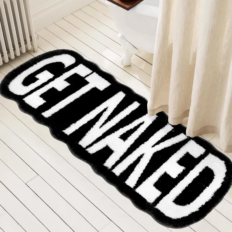 VIKAMA Alien Letter Long Plush Rug Non-Slip Absorbent Bathroom Bathtub Mat Soft Bedroom Bedside Carpet Home Decor