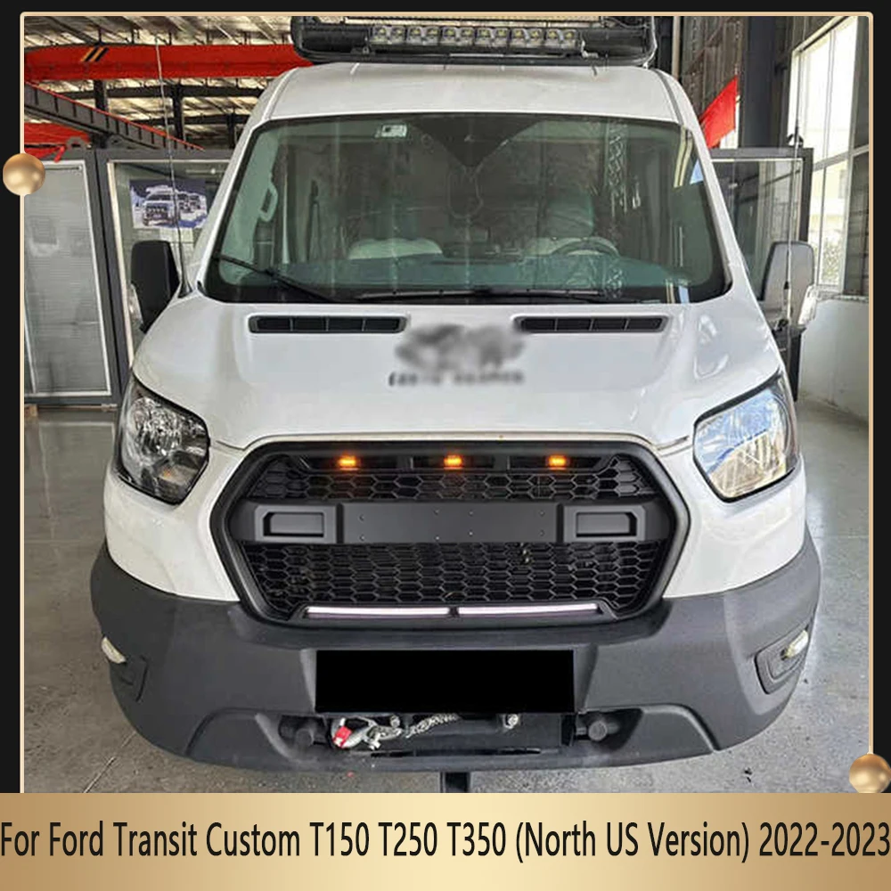 

Modified Centre Mesh Grille Front Bumper Grille With LED Bar For Ford Transit Custom T150 T250 T350 (North US Version) 2022-2023