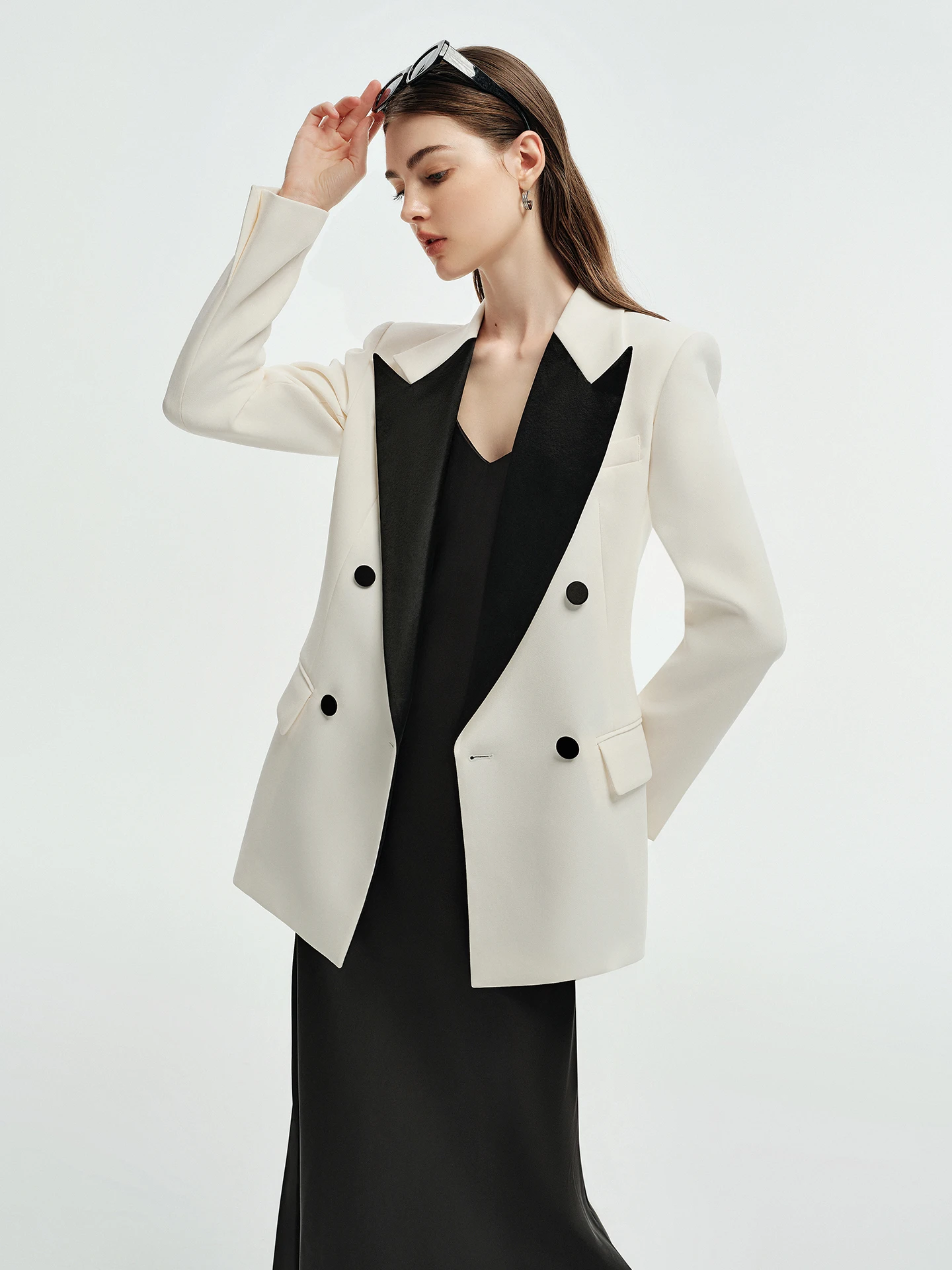 Elegant Black White Color Block Lapel Suit Jacket Women's Professional Career Set Fashionable Lady Style Commute Business