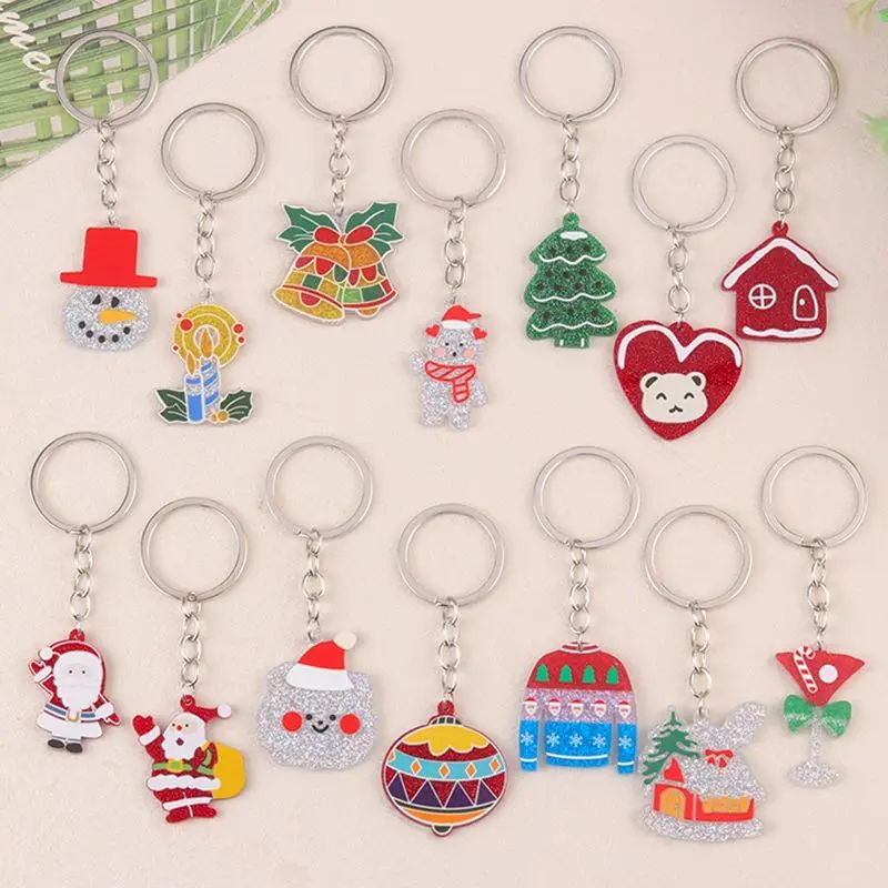 Christmas Keychain Friends Gifts Bell Bear House Snowman Pattern Creative And Interesting Key Accessories Tote Bag Decoration