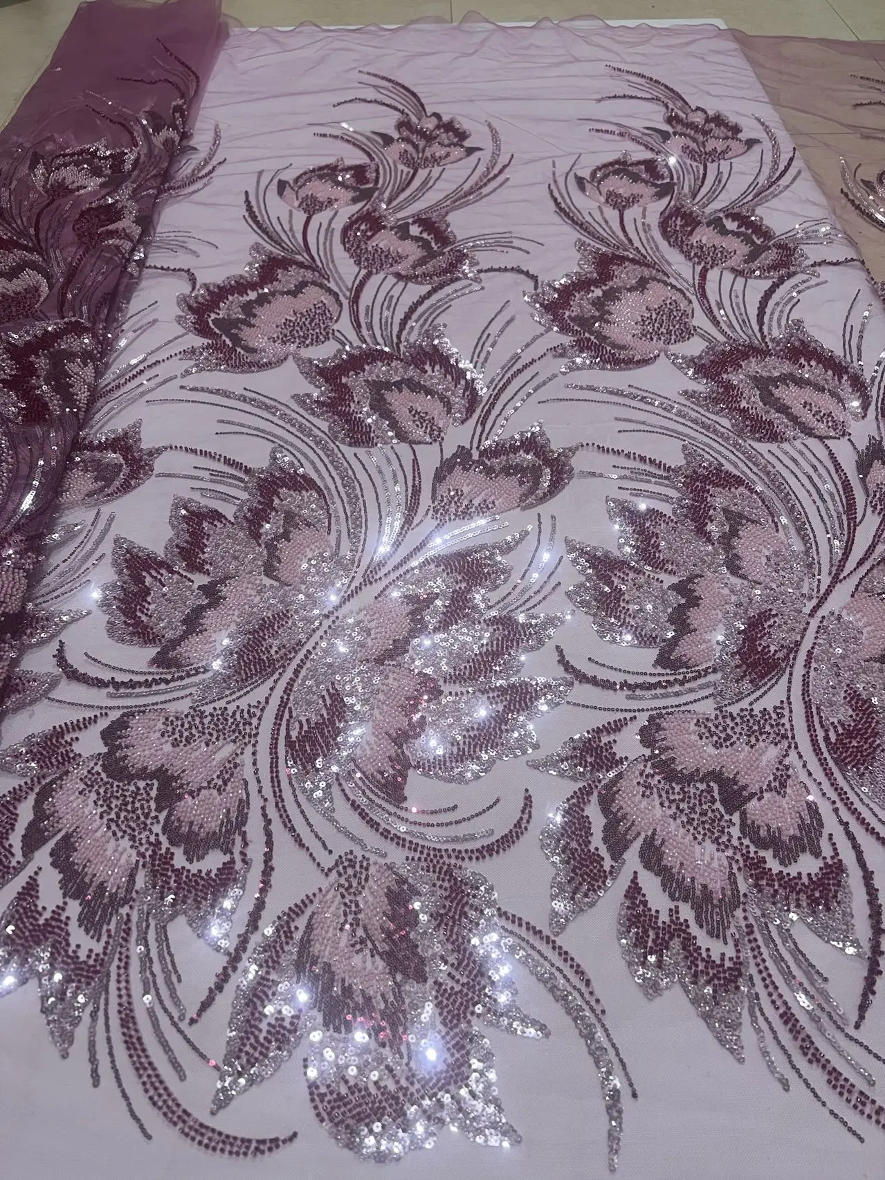 

African Mesh Sequins Lace Fabric 5Yards 2025 New Nigerian French Tulle Beads Net Lace Fabrics for Woman Wedding Party Dresses