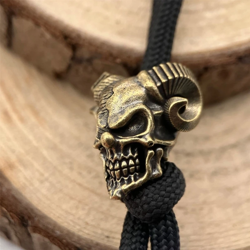 JOME Carry Bead with Horned Skull Form, Metal Charm for Cord Projects, Decorative Handle Styling and Pocket Accessory Use