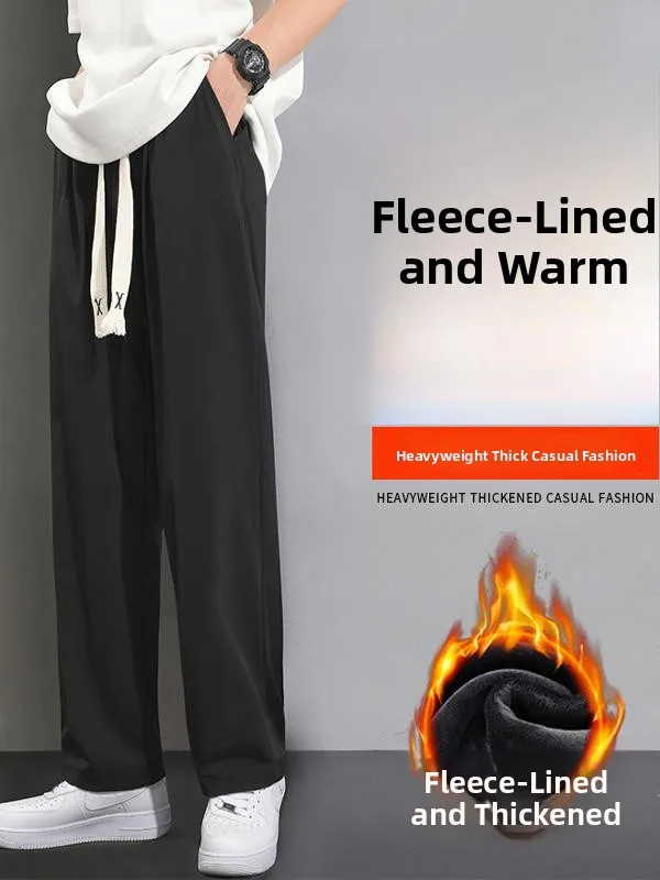 

Autumn Winter Men's Loose Straight Leg Pants Casual Fce Lined Sports Long Trousers Wide Leg Pants Faionable Street Sle
