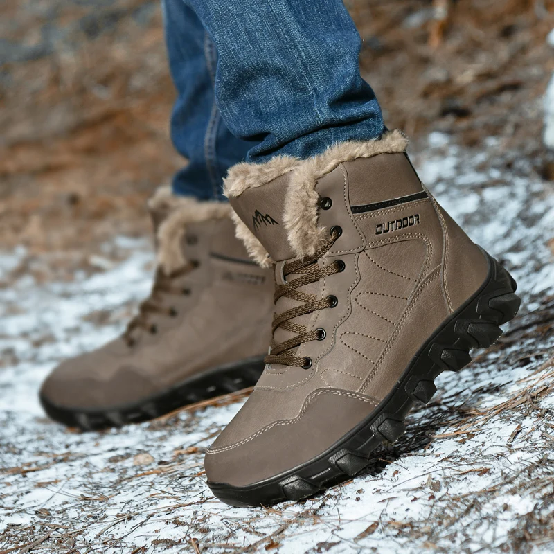 Men's Winter Boots Warm Waterproof Non-Slip Plush Sneakers Shoes - Winter Slippers Male Tenis Boots