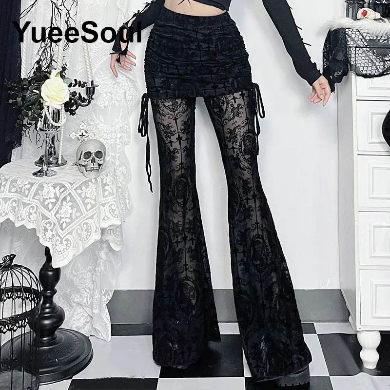 Gothic Emo Alt Women Pants Techwear Hippie Baggy Trousers Mom Goth Punk Black Cargo Pants Cyber Y2k Pants Academic Dark Clothes