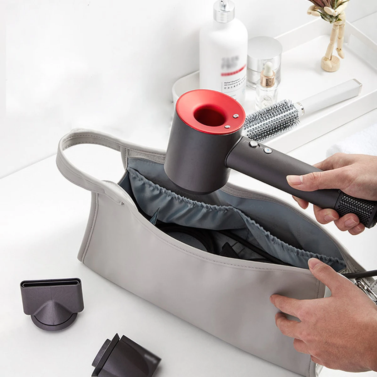 PU Portable hair dryer storage bag, hair dryer travel portable storage bag, curling iron and hair curler storage bag, 1 PC