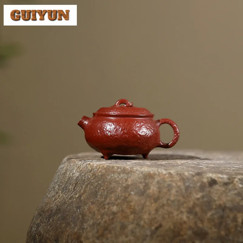 

110 мл чайники ручной работы Исин из фиолетовой глины, маленький апельсиновый горшок ручной работы, чайник из необработанной руды, красная кожа, грязевой чайник с драконом и заварочным устройством, чай Zisha