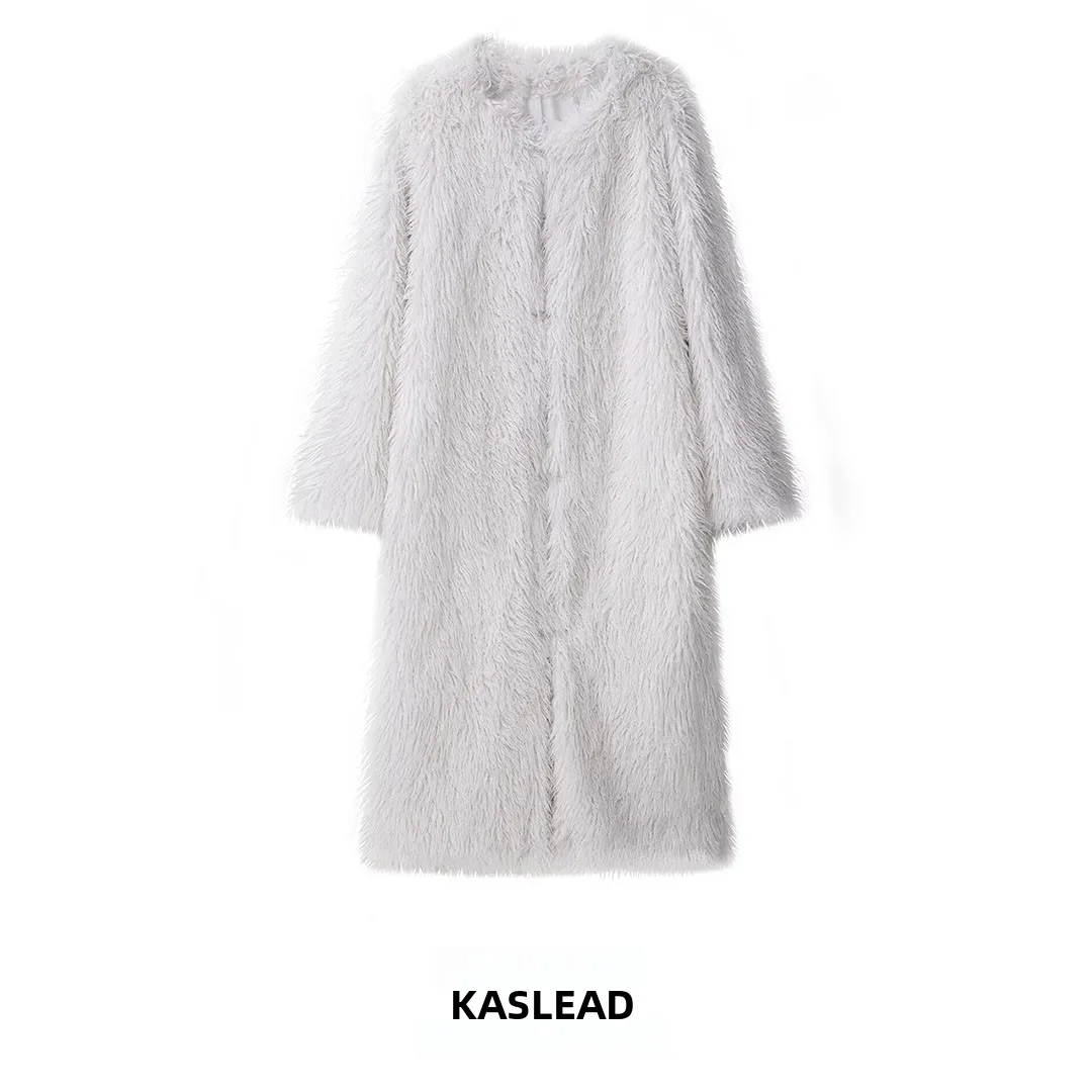 KASLEAD New Women's Long Lazy Fur Leather Integrated Coat European Style Thickened Autumn Online Exclusive Sale No Cap Sleeve
