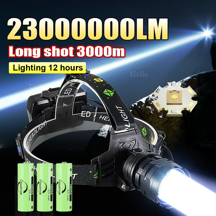 

2300000LM Super Powerful LED Headlamp White Laser Super Bright Headlight High Power Rechargeable Head Flashlight 5 Modes Hunting