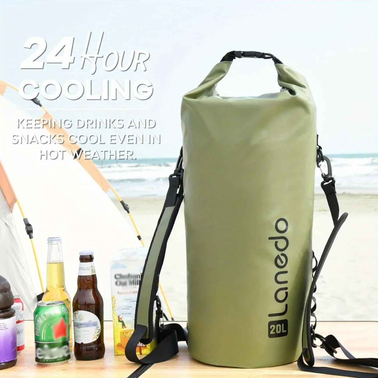 Lanedo Round Barrel Collapsible Backpack Cooler, Waterproof Hands Free Cooler Bag, 24 Hours Cooling, Soft Sided Cooler