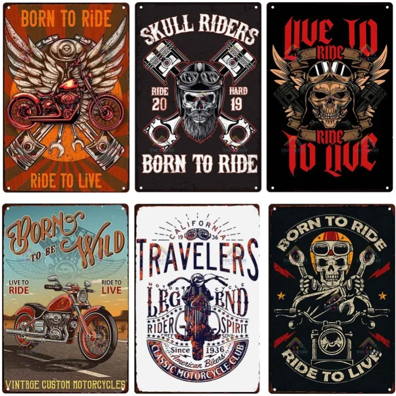 To Ride Motorcycle Skulls Tin Signs Cool Motorbike Club Poster Wall Decor for Cafes Garage Bars Man Cave