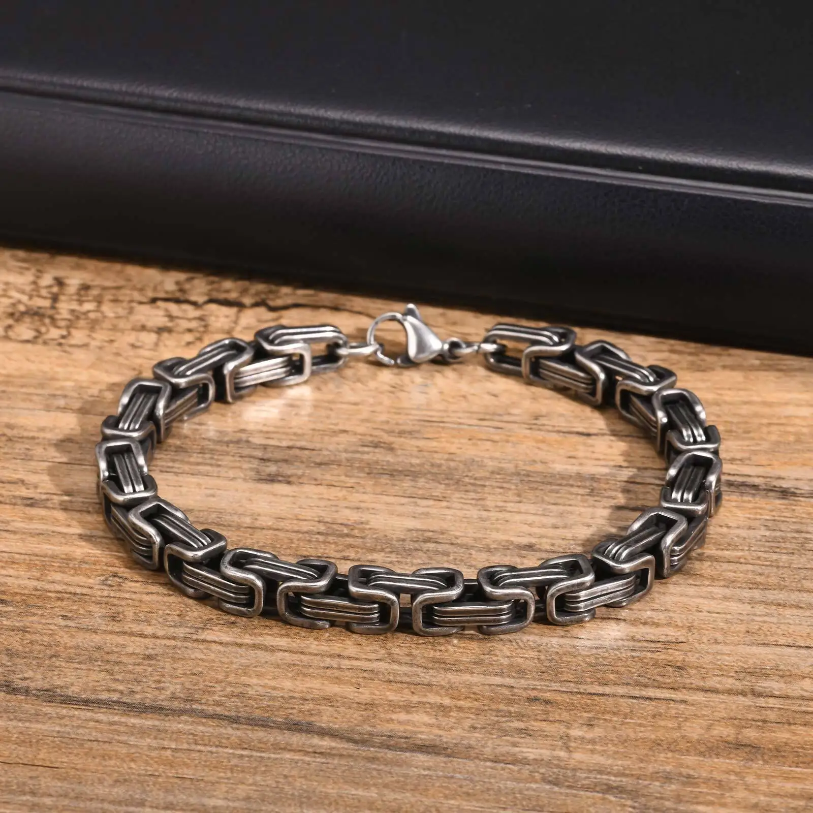 Retro Byzantine Bracelets for Men Boys,Chunky Stainless Steel Chain Bracelets,Vintage Rock Punk Cool Jewelry Gift
