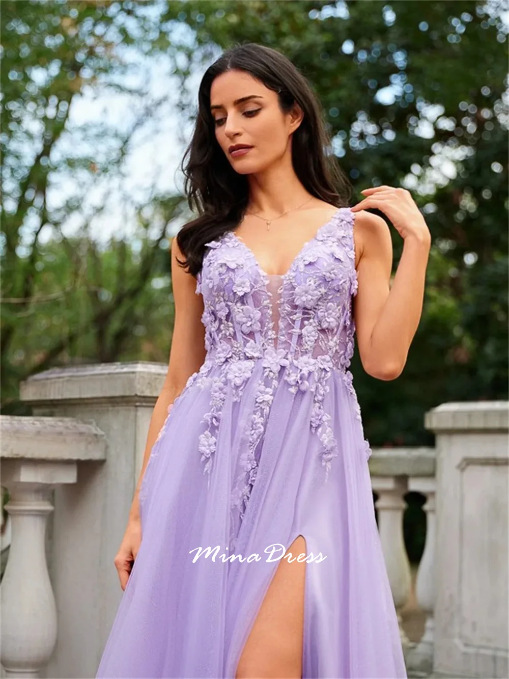 Mina Mouwloze elegante jurken voor feesten 2025, op maat gemaakte rugloze bloesem split brede schouderband galajurk avondfeest