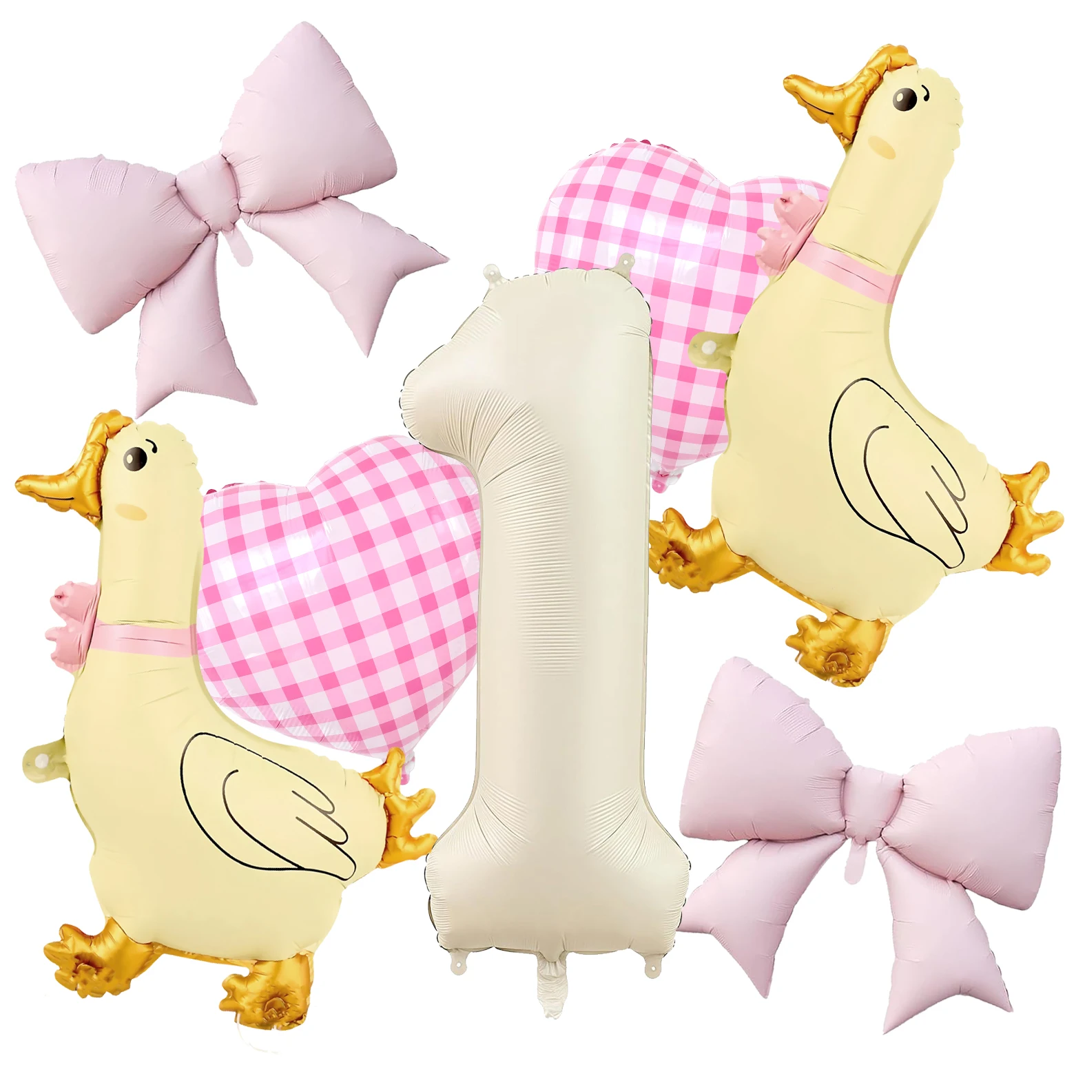 Silly Goose Deko-Set zum 1. Geburtstag: 7-teiliges Ballon-Set & rosa Schleife (40-Zoll-Zahlenballon im Lieferumfang enthalten) für die Geburtstagsfeier von Babymädchen