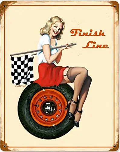 Vintage Metal Tin Sign Finish Line Pin Up Home Bar Hotel Club Wall Decor Sign 12X8Inch