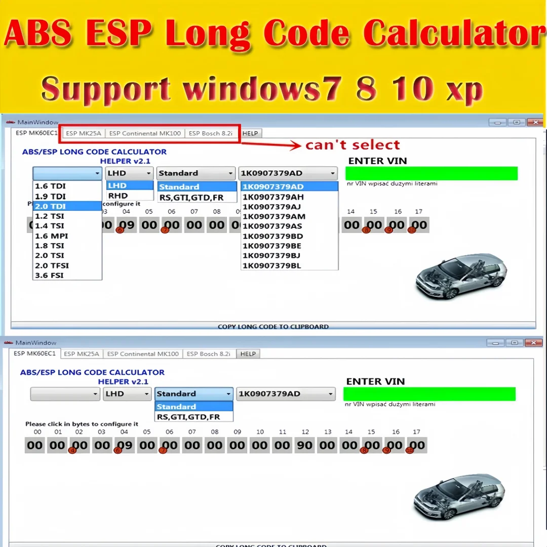 

2025 New for VW ABS ESP Helper MK60EC1 software Long Code Calculator Advanced Diagnostic Capabilities