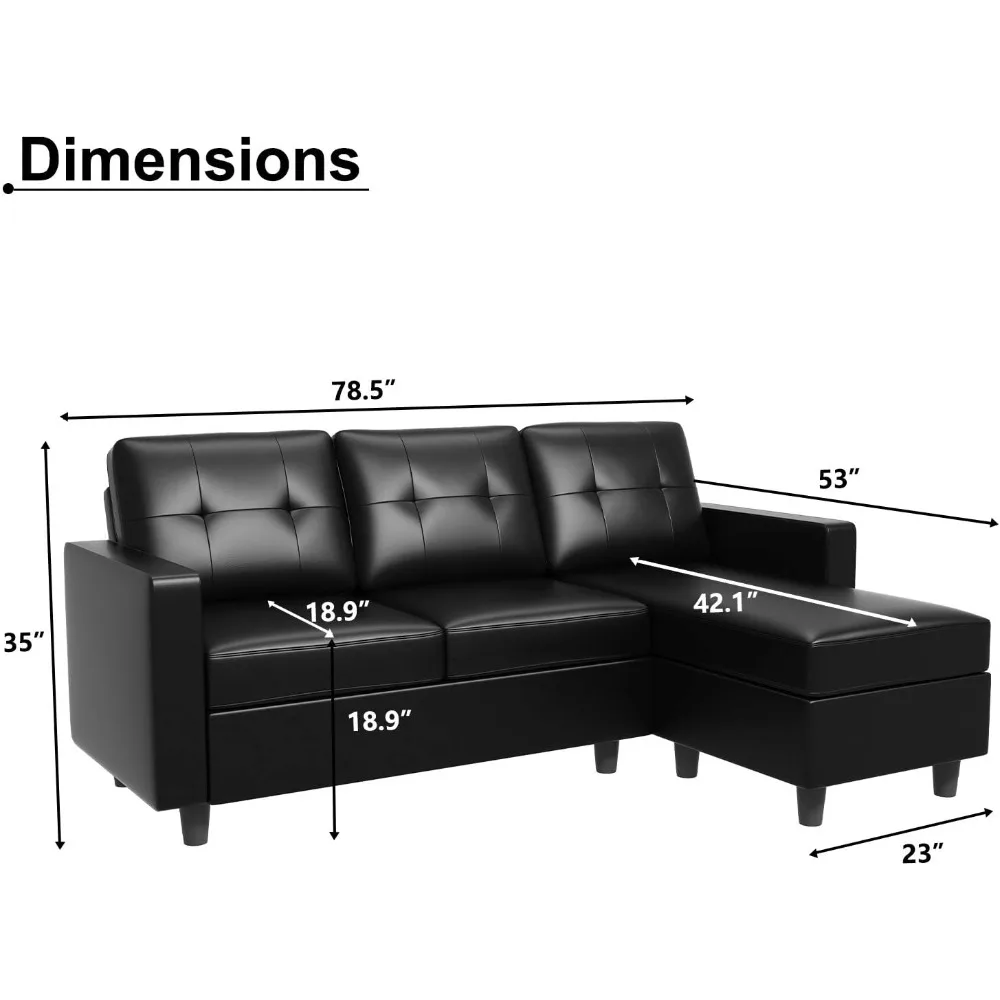 HONBAY Faux Leather Sectional Sofa Convertible L Shape Couch for Small Space