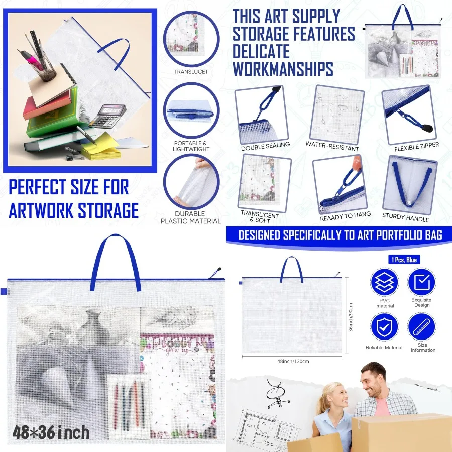 Large 36 x 48 Inch Art Portfolio Case with Handle for Bulletin Board Display and Storage Durable Art Portfolio Bag for Posters