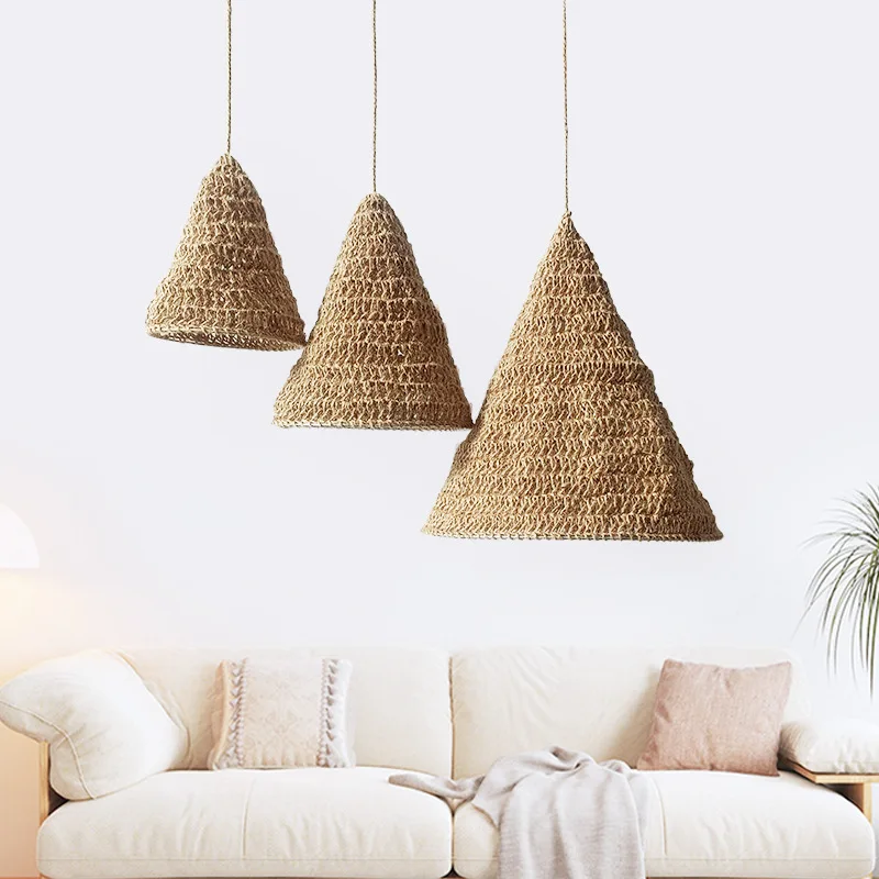 Handmade Weave Rope Hanging Lampshade Bohemian Style Hemp Rope Lamp Covers For Home Restaurant Pendant Light Cover Decoration