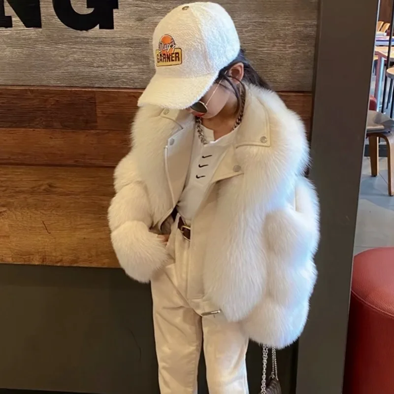 Girls Fur Coat Jacket Cotton Outwear Overcoat 2025 Elegant Warm Thicken Plus Velvet Winter Autumn Teenager Fuzzy Children's Clot