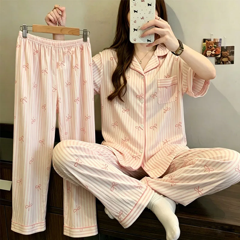 

New Spring and Autumn Ladies Pyjamas Cardigan Pajama Set Korean Reviews Many Pajamas Long Sleeve Set SYTZ03