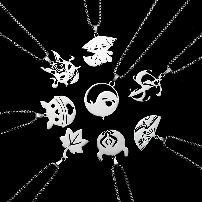 

New Anime Game Titanium Steel Necklace Tartaglia Tighnari Cute Cartoon Ghost Men Women Punk Sweater Chain Couple Jewelry Gift