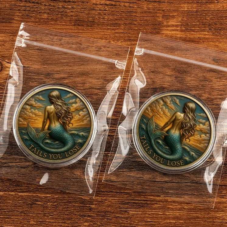 Sexy Mermaid Toy Commemorative Coin UV Printed Gold-plated Creative Lucky Collectible Coin Home Decoration