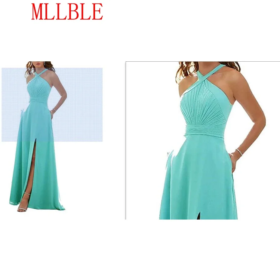 

MYYBLE 2021 Hot Sale Crisscross Neck Bridesmaid Dress Chiffon Long Formal Dresses for Women Party Evening Simple Cheap