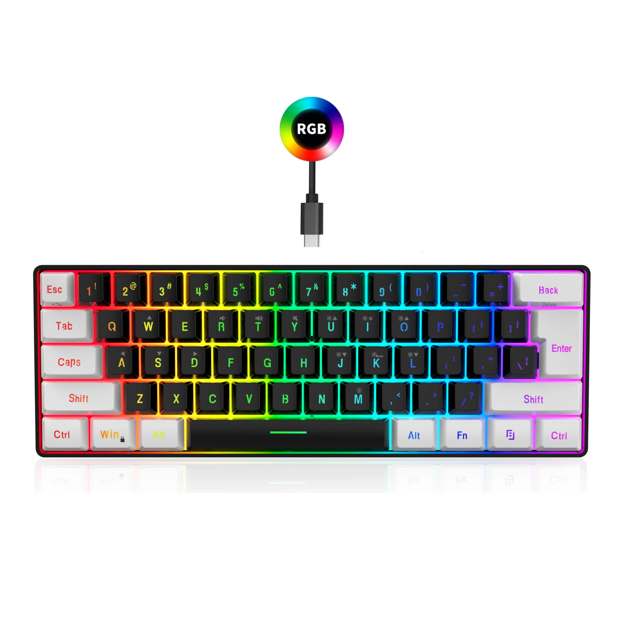 

Игровая клавиатура на 60%, проводная мини-клавиатура с RGB-подсветкой, сверхкомпактная мембранная игровая клавиатура с защитой от ореолов и без конференций, 61-клавишная