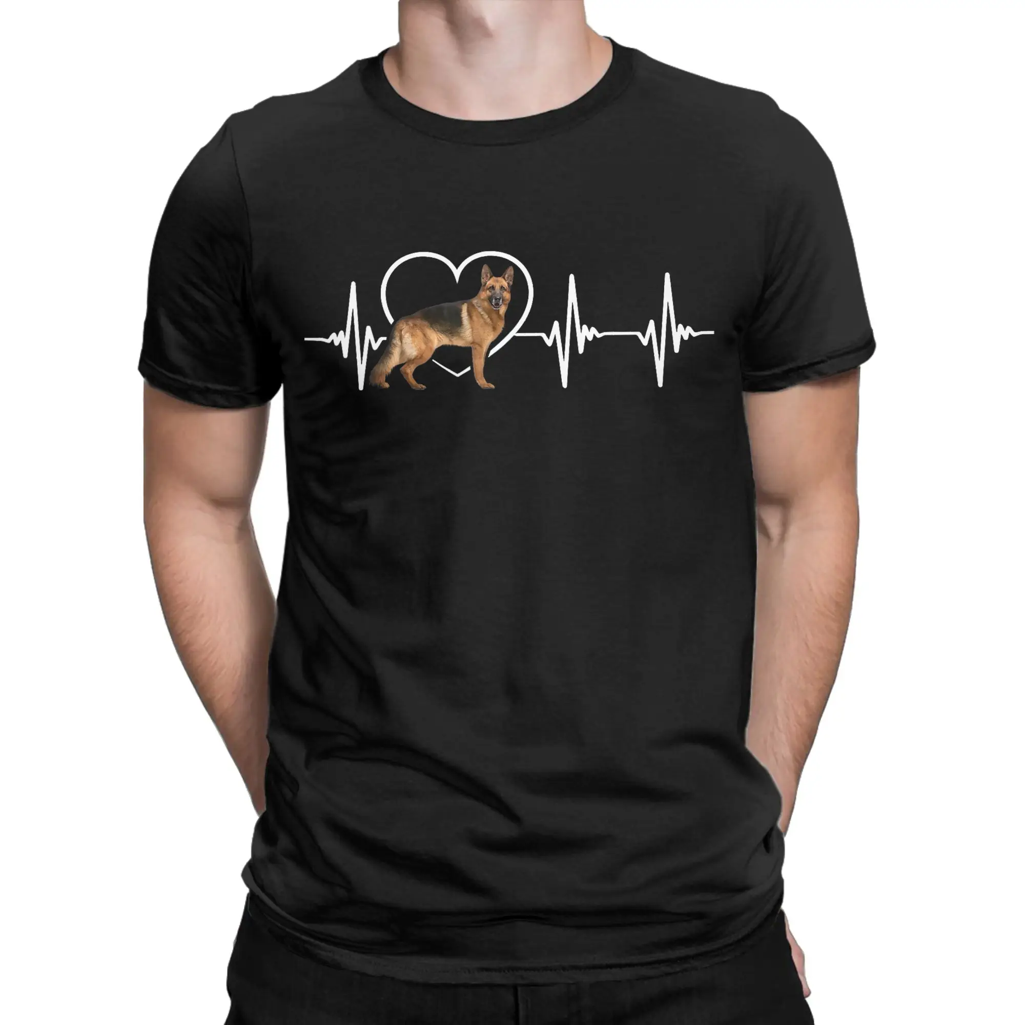 Men Women T-Shirt German Shepherd Heartbeat Love Novelty Cotton Tees Short Sleeve Dog T Shirts Round Collar Tops 4XL 5XL 6XL
