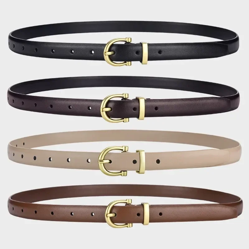 Fashion Thin Buckle Belt for Women Detachable Double Side Denim Belt Gold Metal Buckle Waist Strap Jeans Dress Trouser Waistband