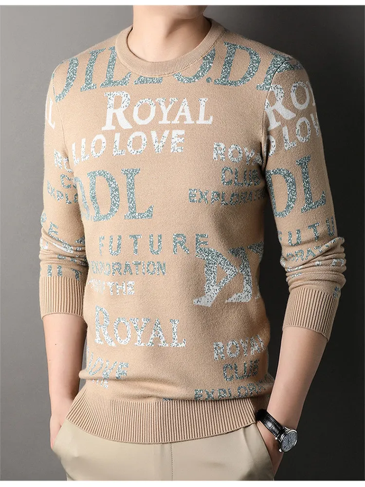 

Модный мужской вязаный свитер, теплый базовый слой, круглый Ne Long Sve Wool Blend Fce на подкладке, осенне-зимний модный топ