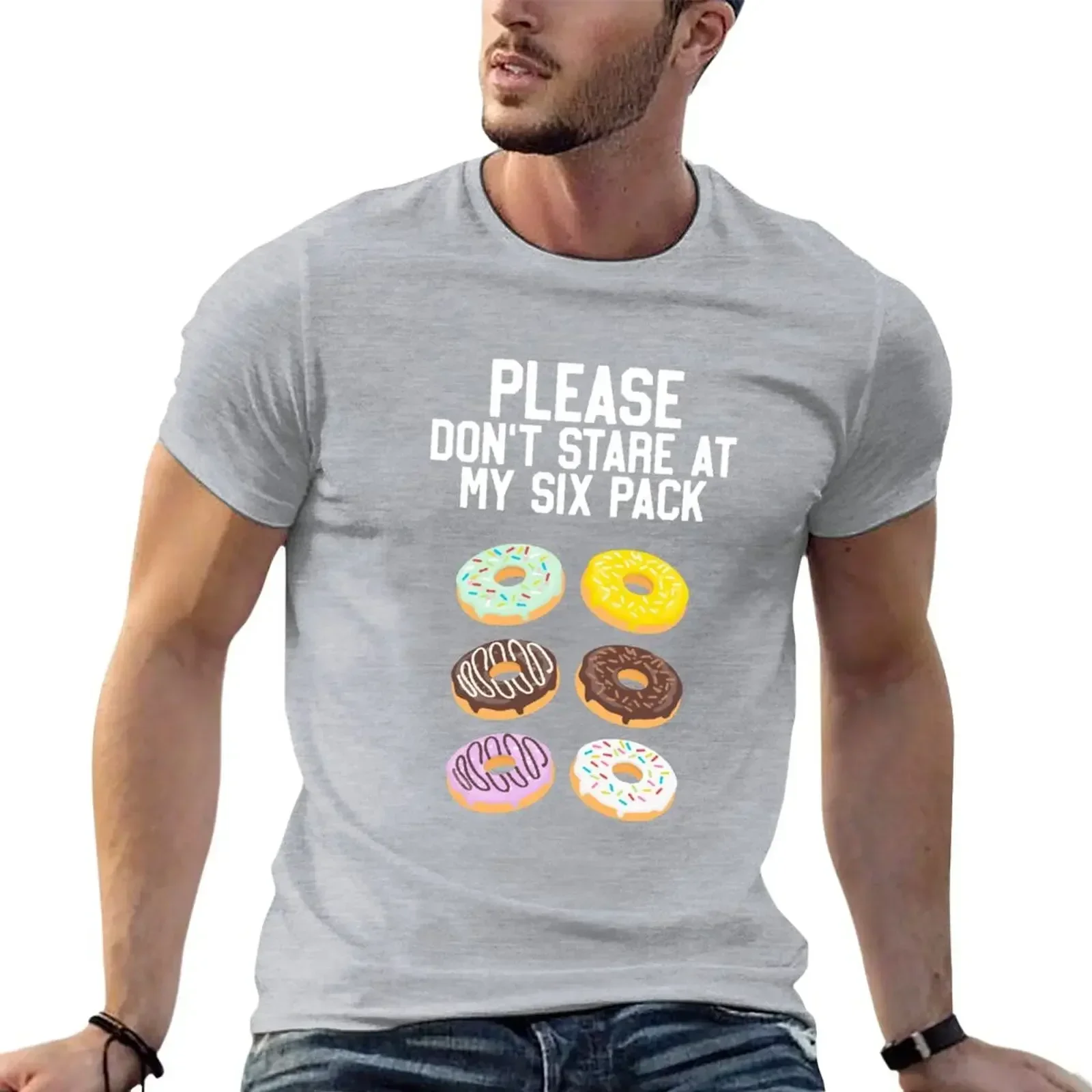 summer top Short sleeve tee mens vintage t shirts Please Don't Stare Donuts Abs Six Pack Funny Workout T-Shirt harajuku Crewneck