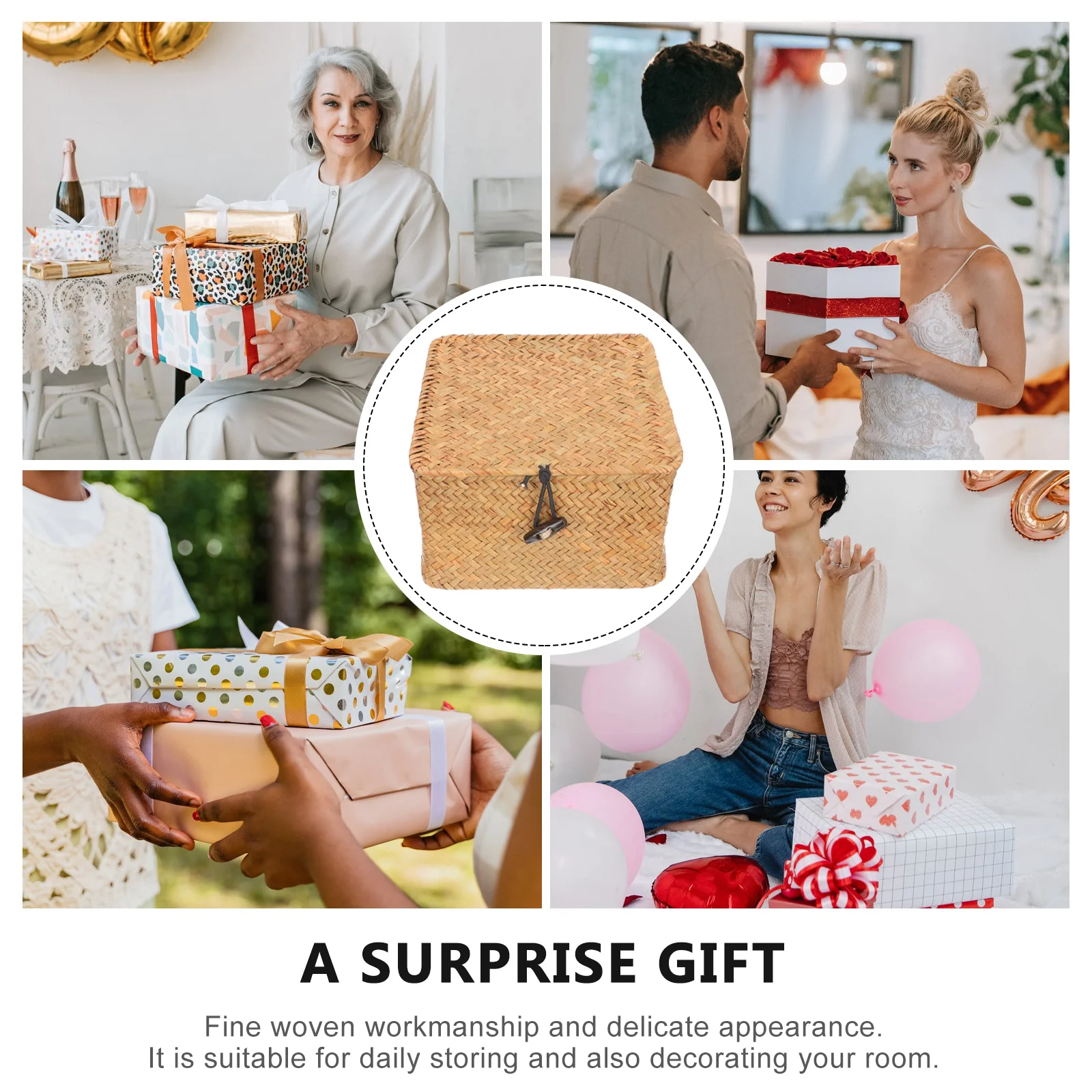 

Sundries Storage Box Desktop Organizer Case Simple Woven Design for Bedroom Study Snack Supplies Holder