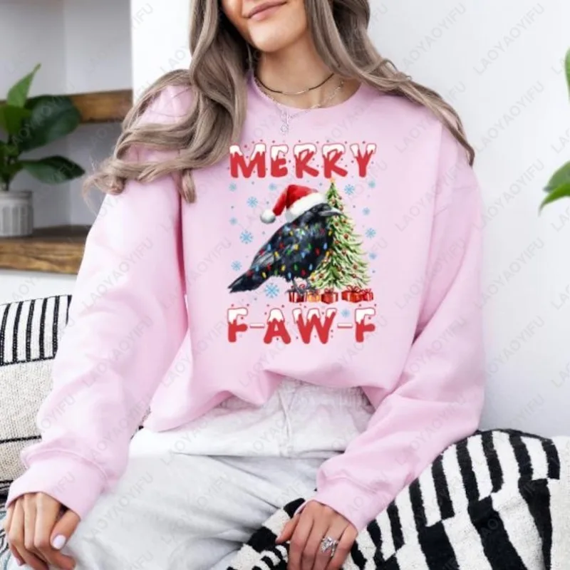 

Рождественский Raven & FAW-F, унисекс, мужская и женская толстовка, забавный праздничный пуловер с круглым вырезом для мужчин и женщин, рождественский праздничный свитшот с язычком