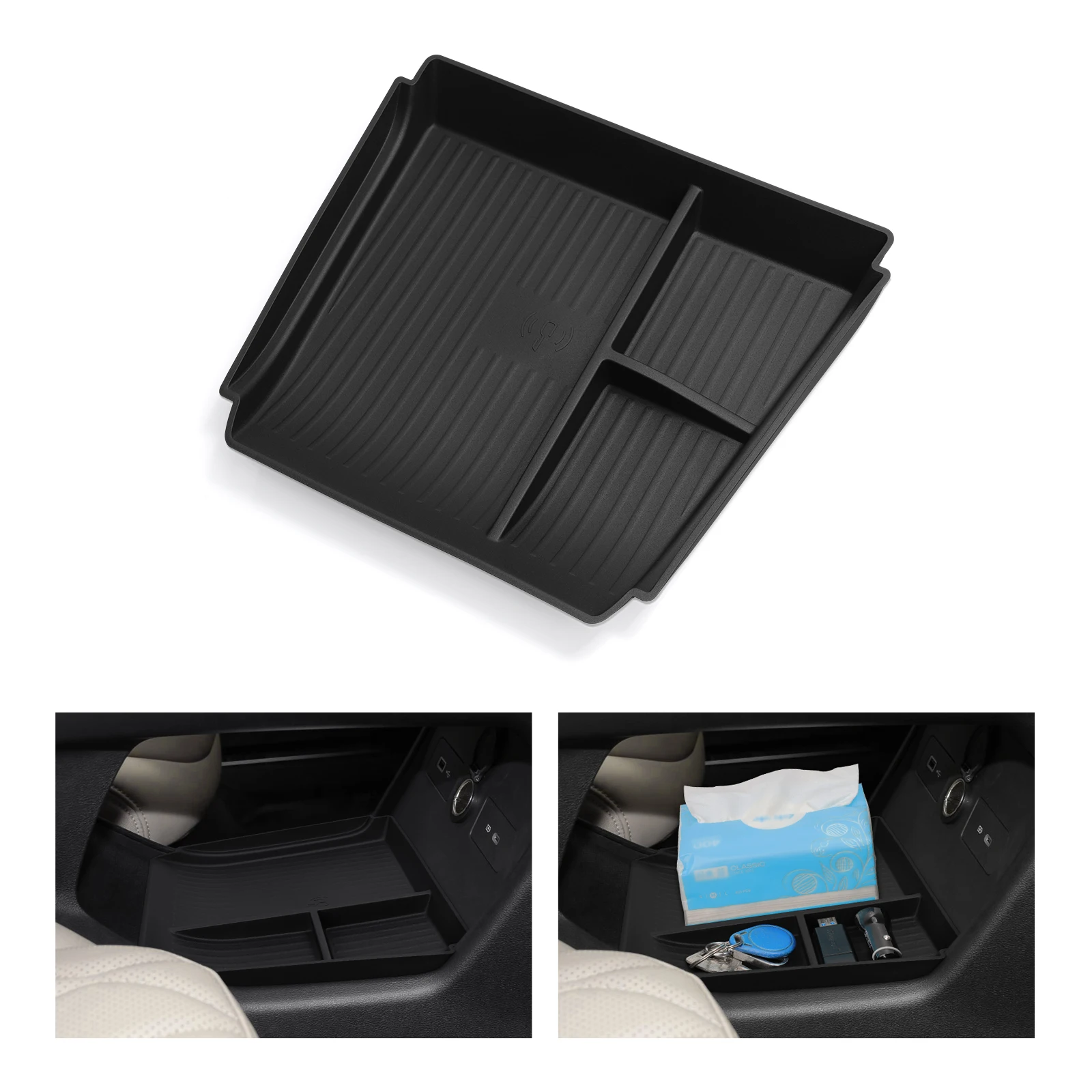 for Geely Monjaro XingYue L 2025 Center Console Lower Storage Box Car Tray TPE Organizers Accessories Tidying Black