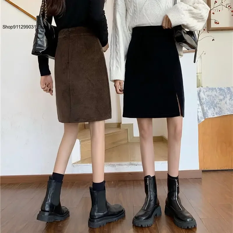 Women\'s College Style Fashion Skirt Women\'s Casual Daily Pure Corduroy Thickened Autumn Warm Comfortable Simple Vintage