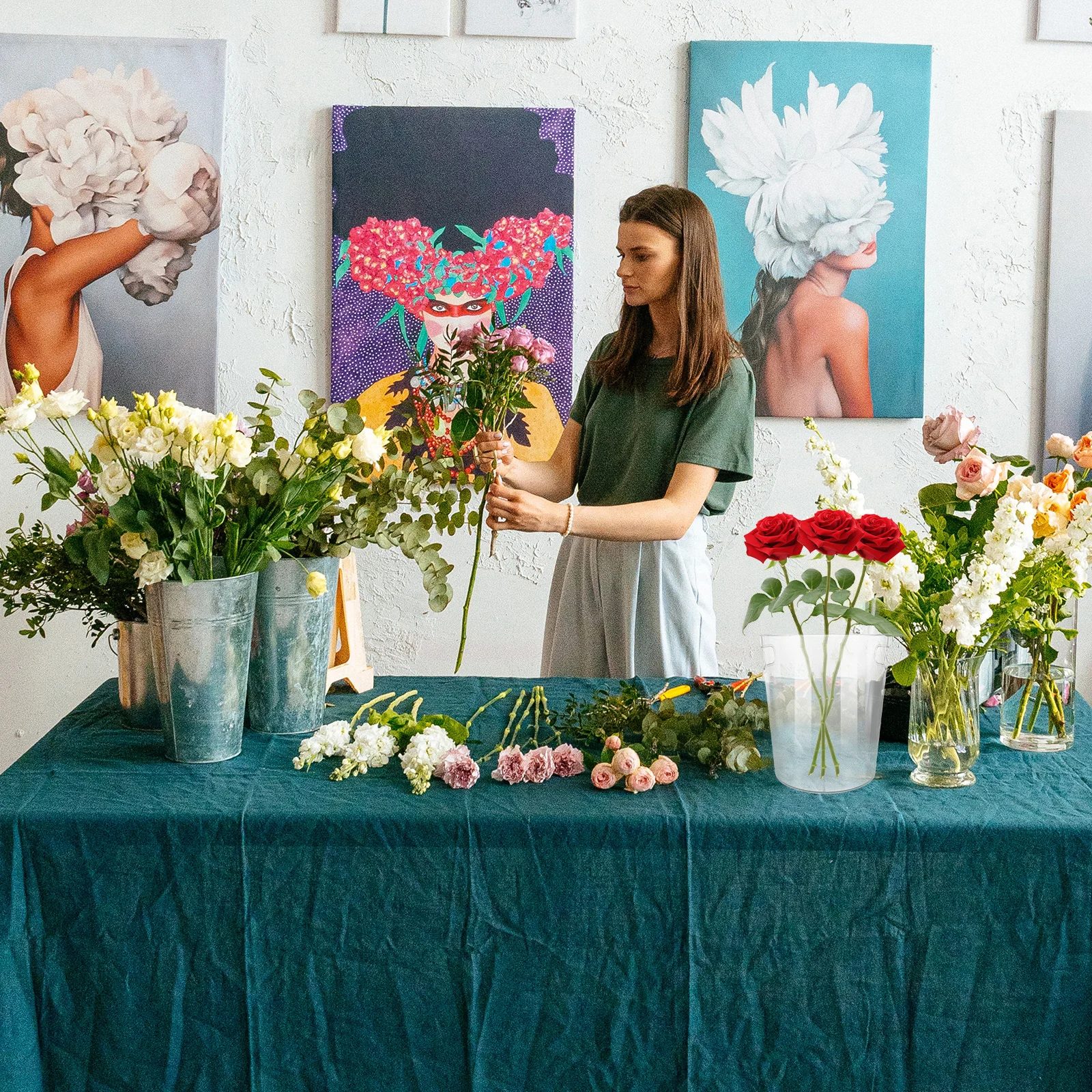 

Clear Acrylic Flower Bucket 8.5X8.5X10Cm Desktop Flower Storage Holder For Home Office Wedding Floral Arrangement Plant