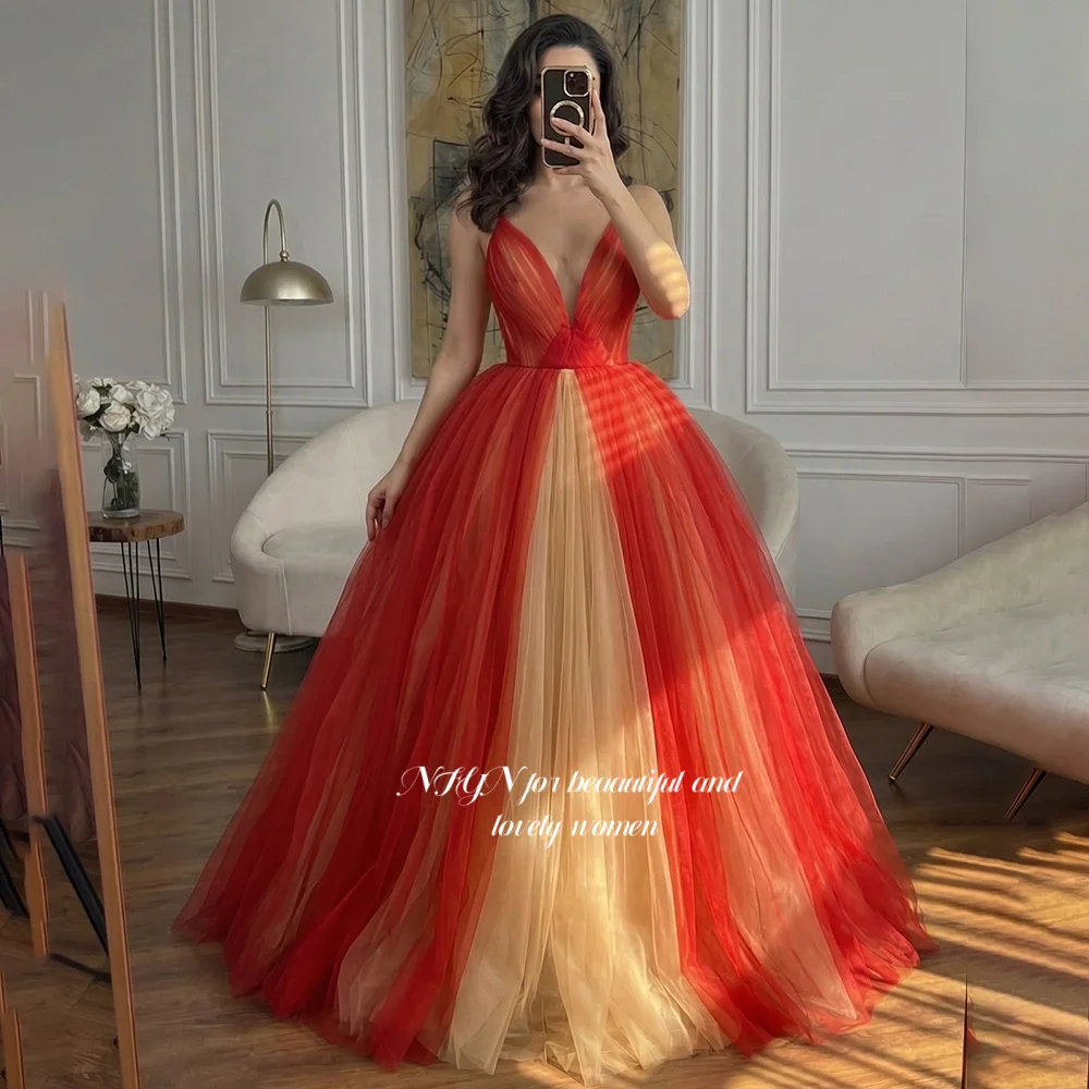 

NFYN Two Colors Prom Dress A Line Evening Dress with Pleats Maxi Party Dress Straps Princess Gowns for Fairy Customized