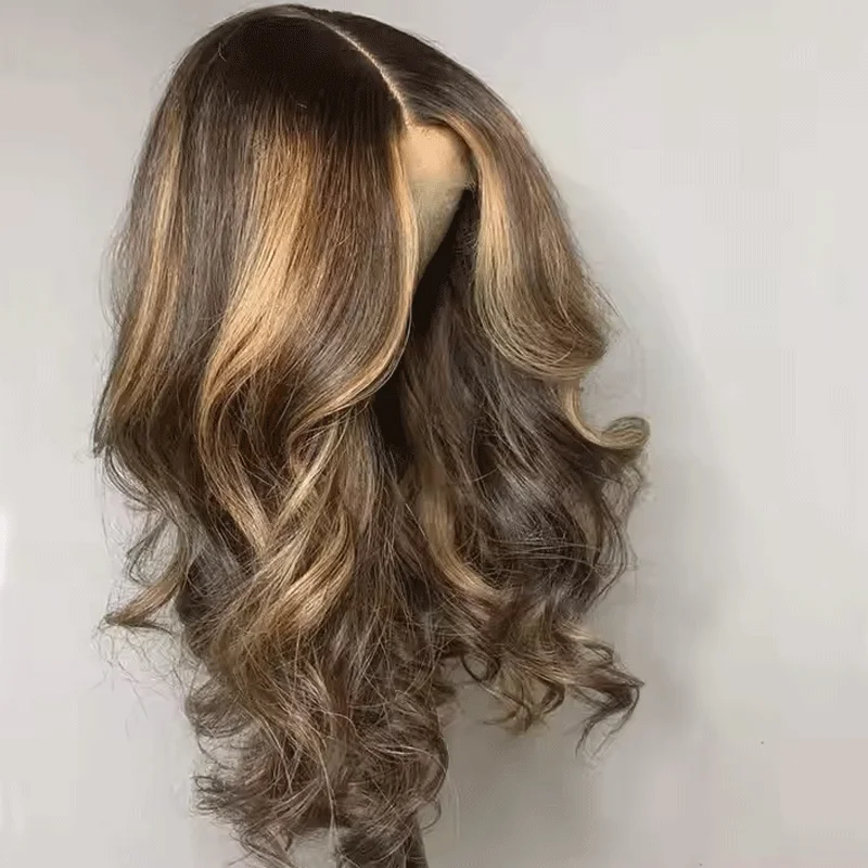 Peluca sintética 180% densidad 12A Grado marrón Ballaya comprobar europeo 13x4 HD lugar peluca delantera de encaje para cabello de mujer