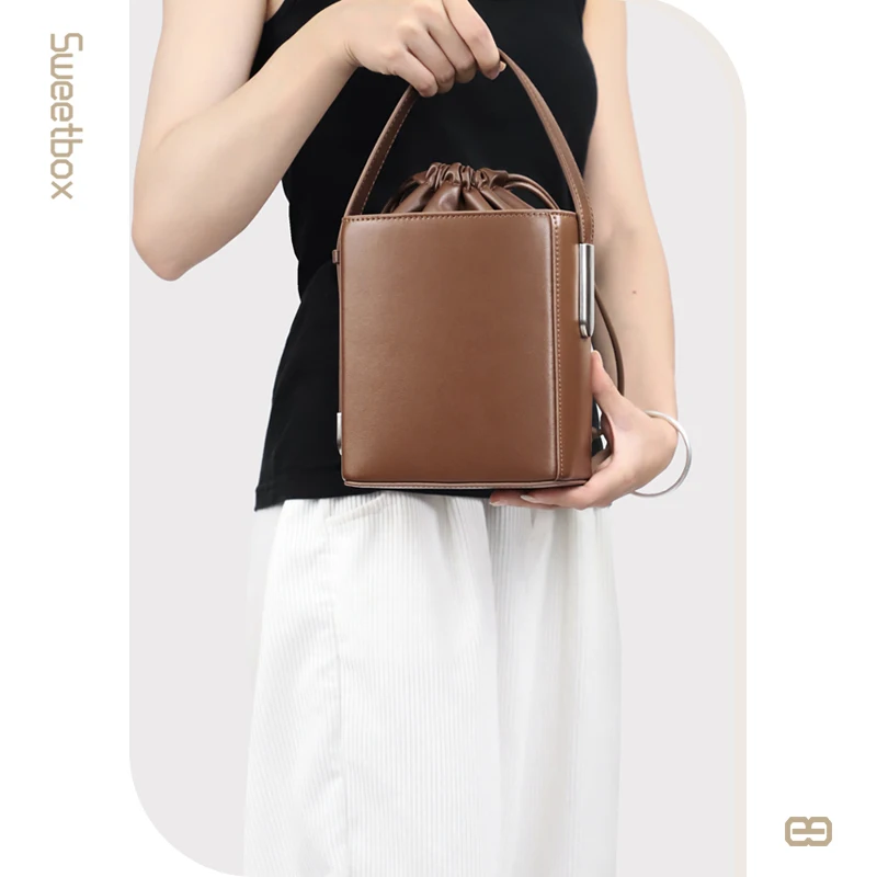 

Fashion Square Box Crossbody Bags For Women Genuine Leather Mini Shoulder Purse Drawstring Sling Messenger Totes Bag Handbag